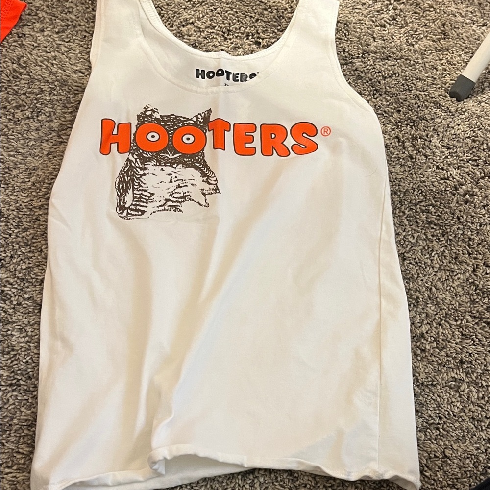Hooters White Tank with Orange Logo and Owl Graphic